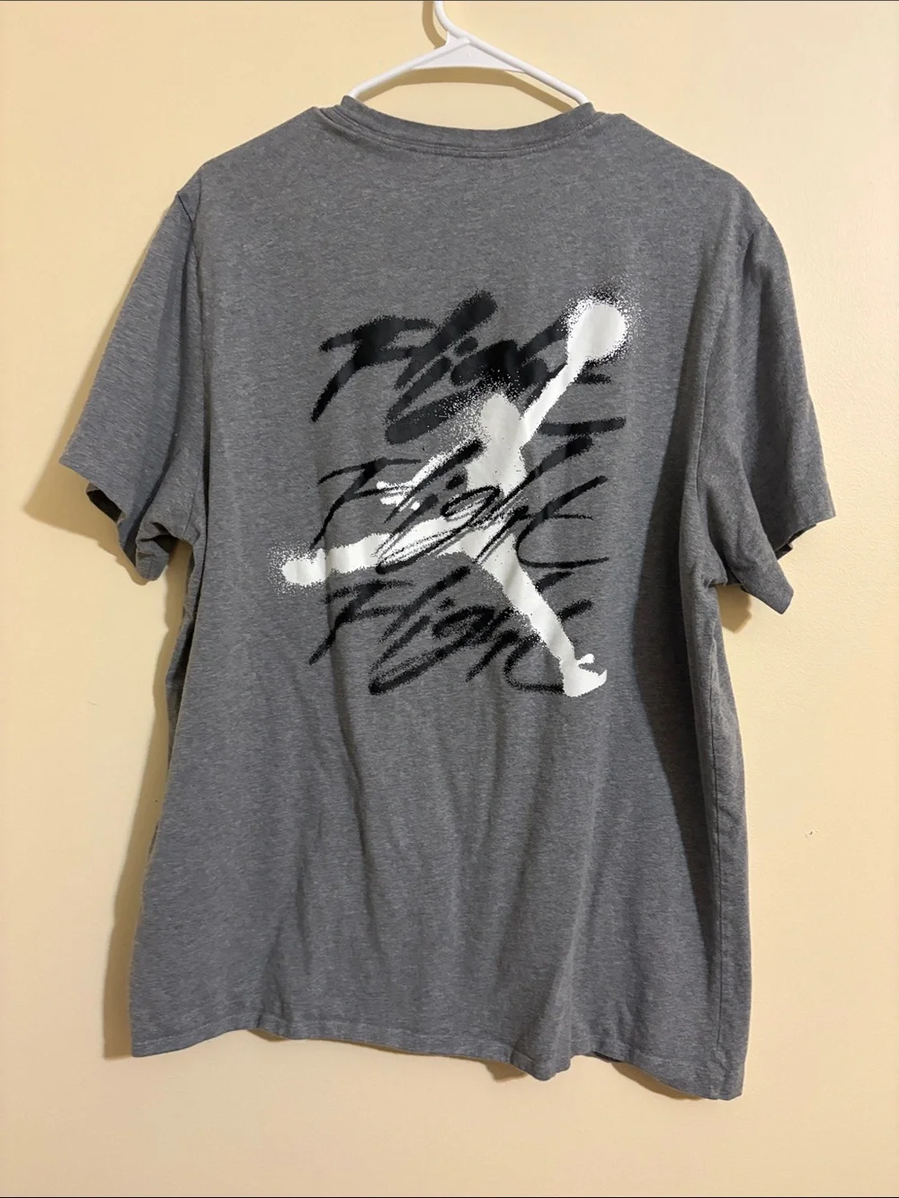 Jordan Men's Gray Flight Script Tee with White Jumpman